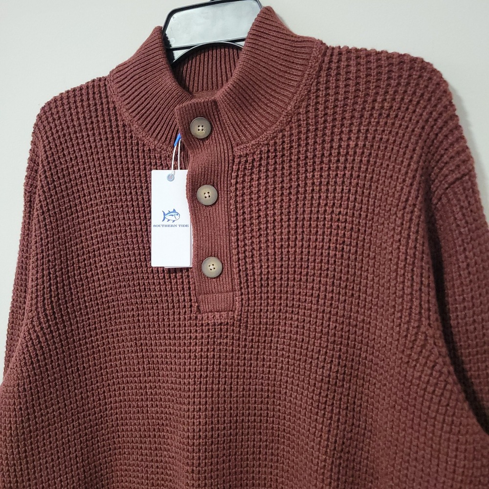 NWT Southern Tide Westmont Jade Sweater Mens XL Bordeaux Red 1/4 Button Mock